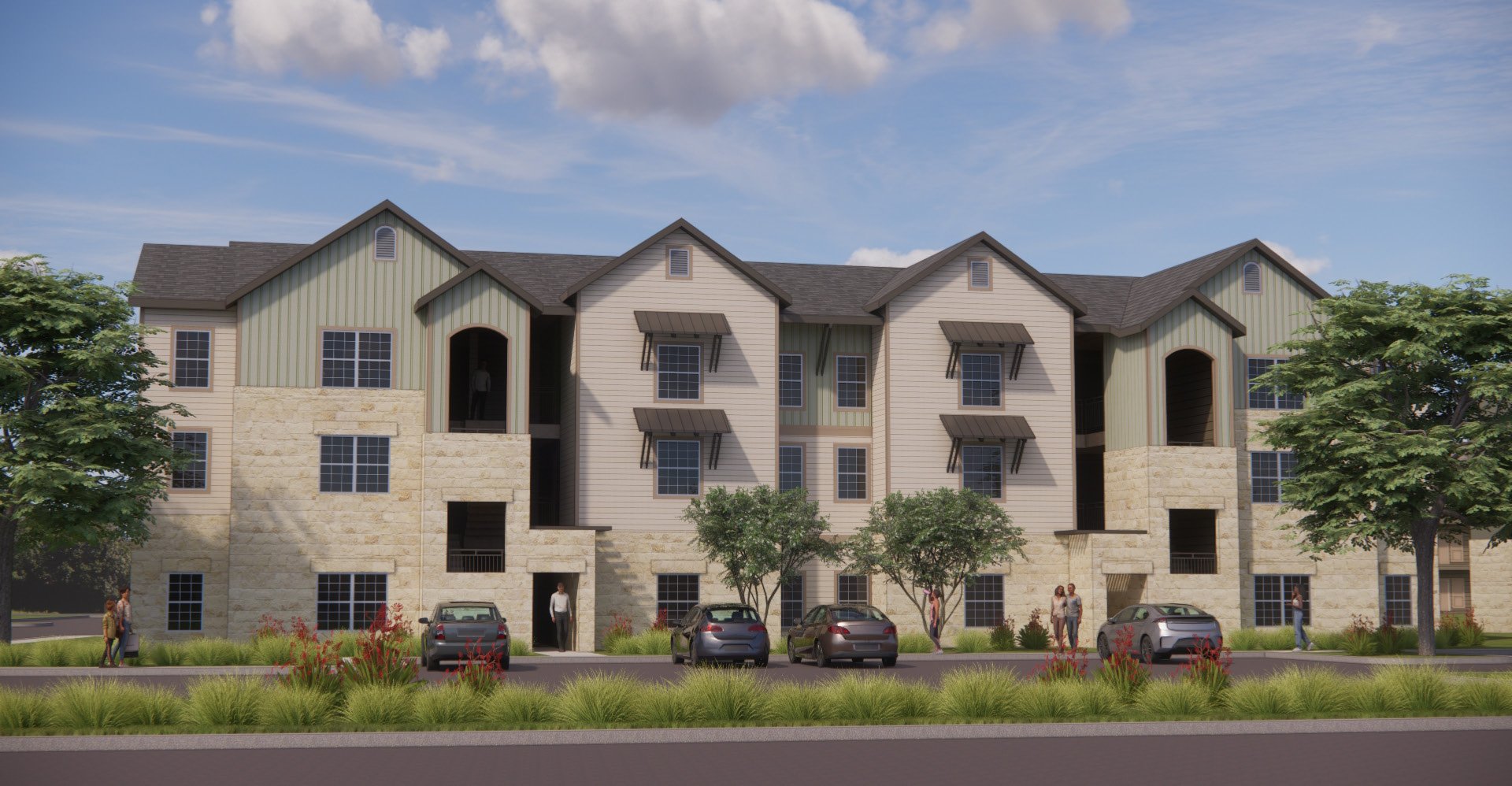 a rendering of the apartment complex in the city at The Woodview